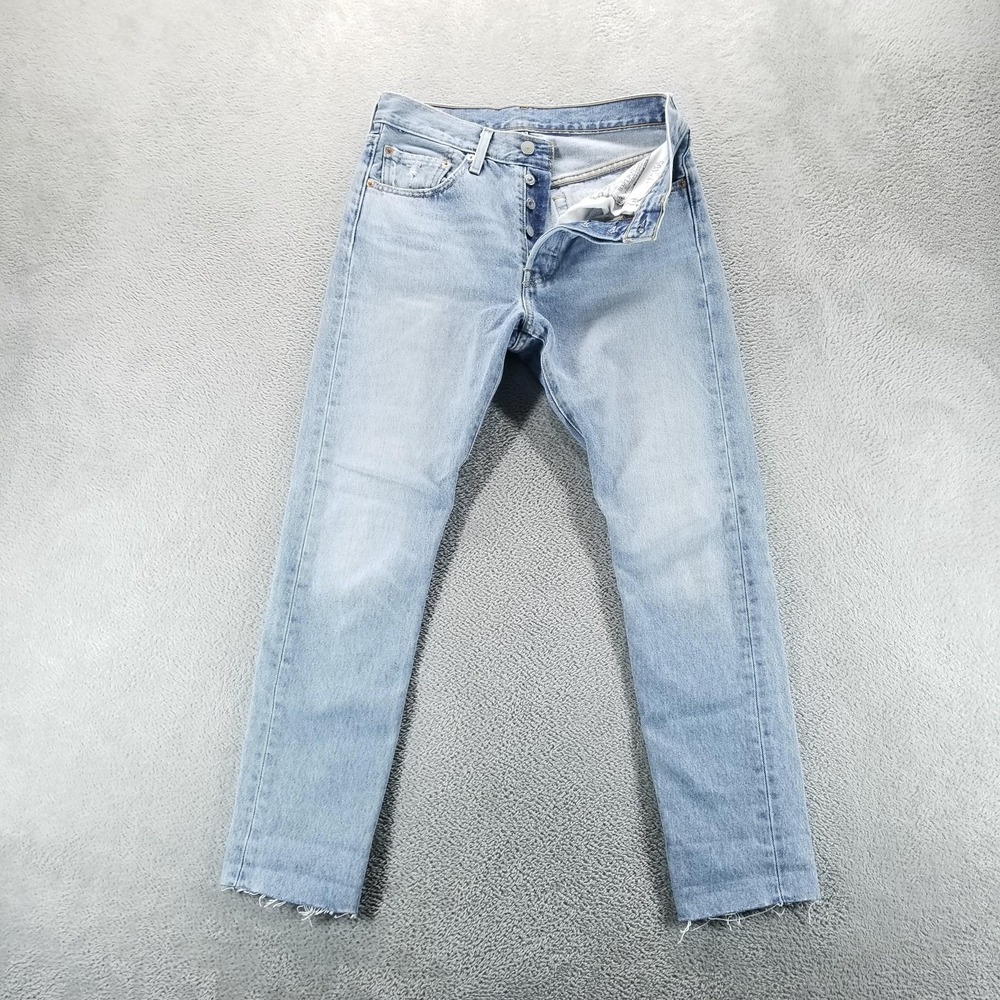 Levis 501 Jeans Womens 30 Blue Skinny Button Fly Light Wash Faded Raw Hem Boho